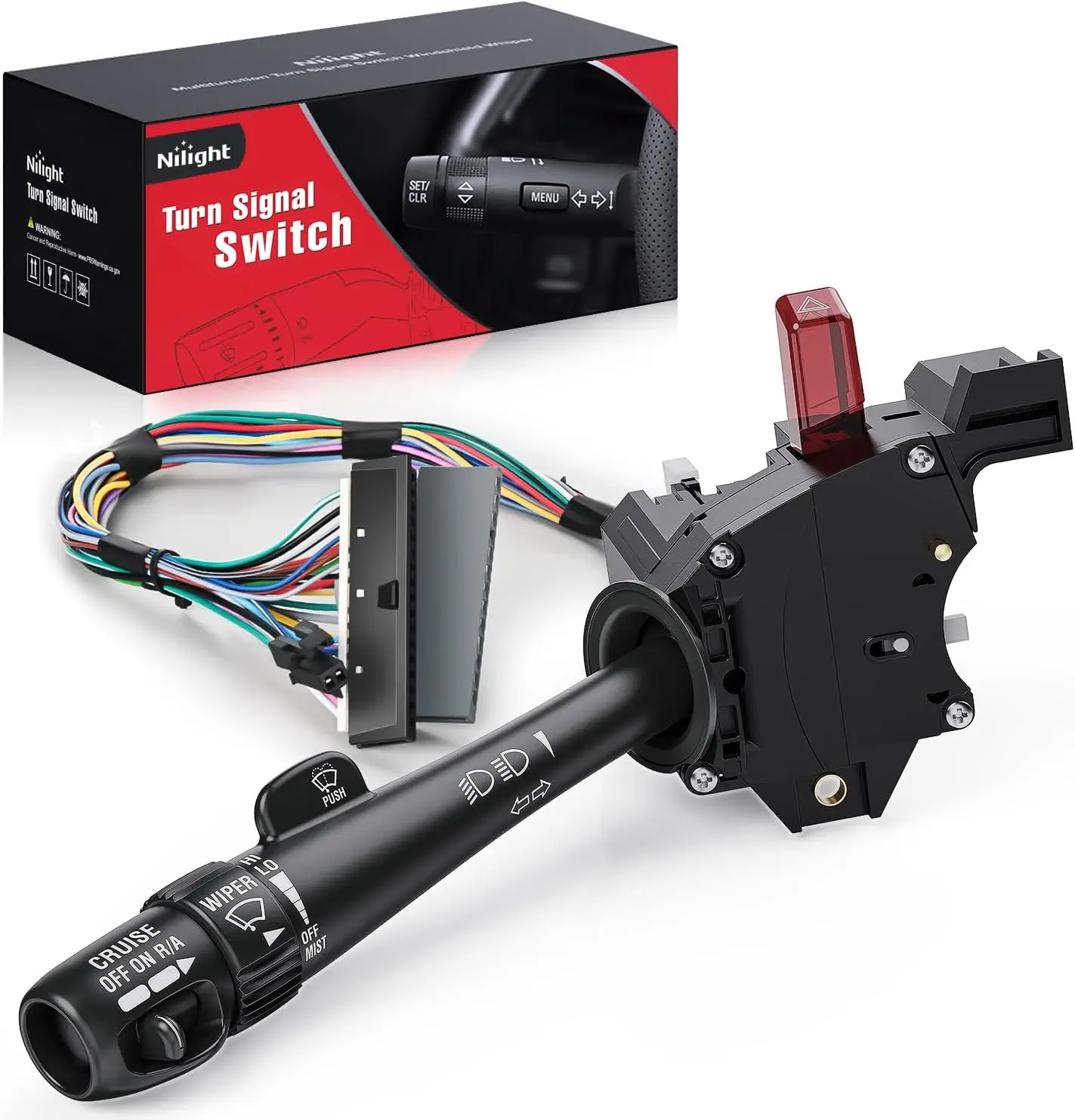 Nilight Turn Signal & Windshield Wiper Switch - Direct Swap, 12+12+2 Pin Fit, ABS&PP, Turn Signal Lights, Compatible with 1999-2002 Chevy Silverado 1500/2500, GMC Sierra 1500/2500/Yukon XL 1500, 2002 Cadillac Escalade, 2-Year Warranty
