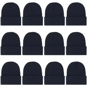 12-Pack Knitted Winter Beanie Hats for Men and Women, Warm and Cozy Cuffed Skull Caps, Bulk Purchase