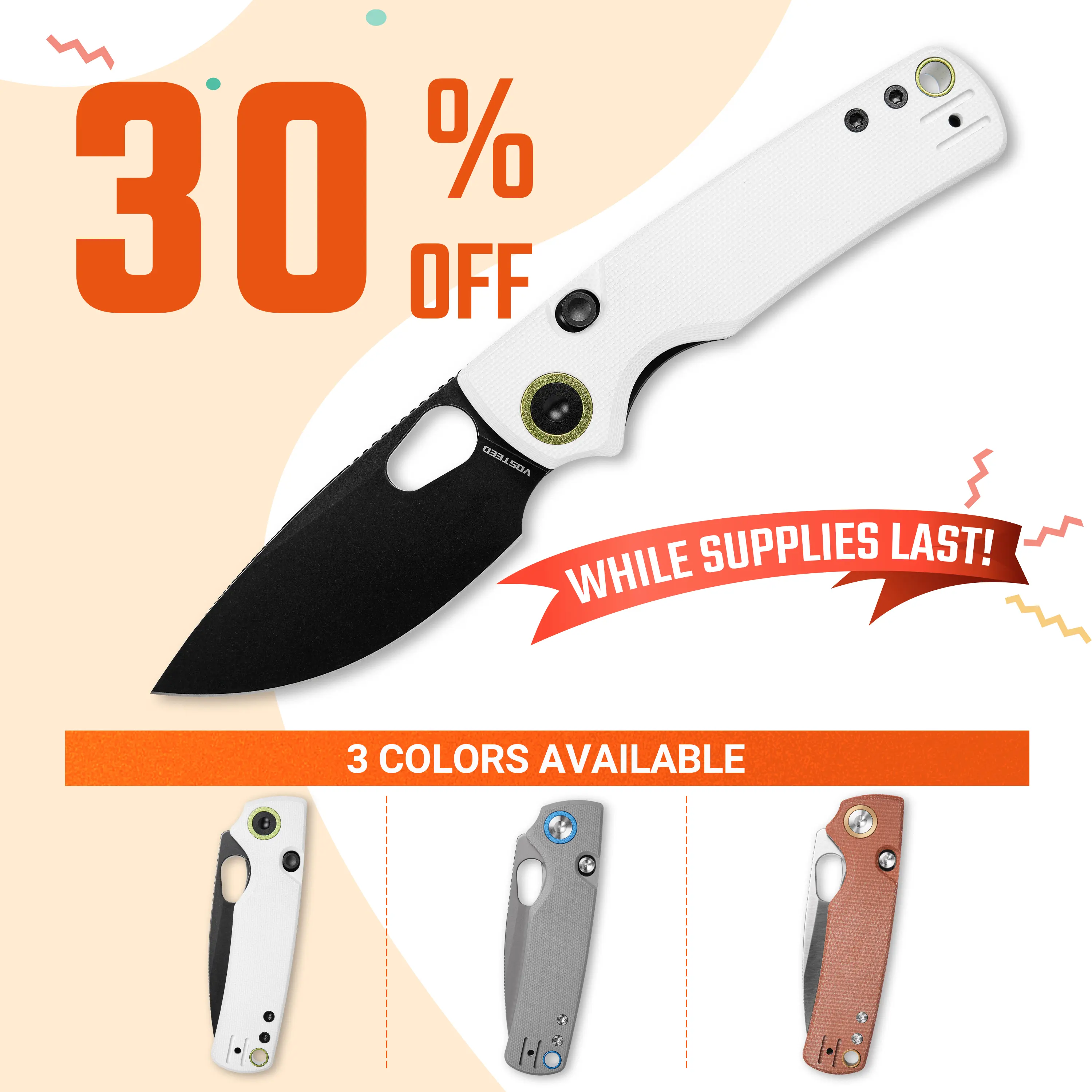 Vosteed Porcupine Knife 2.99" 14C28N Blade, Micarta/G10 Handle, Thumb Hole Opener & Top Liner Lock - Wide Handle Reversible Clip EDC Folding Knife,Everyday Carry Gift for Men & Dad