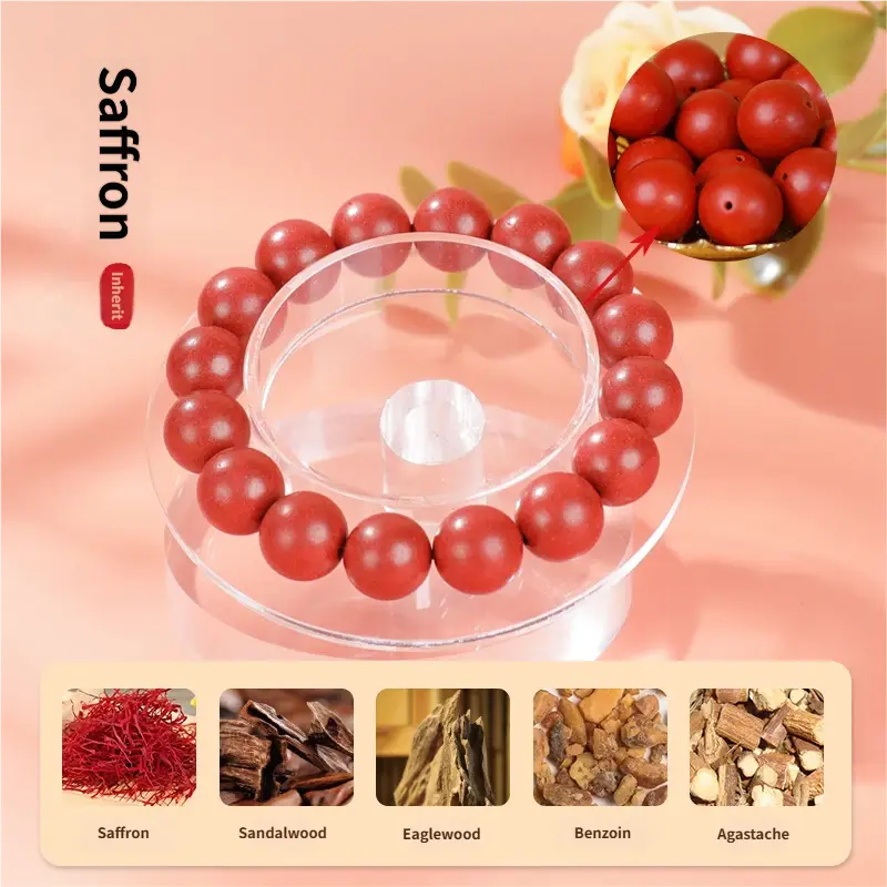 Chinese Herbal Incense Beads Bracelet with Saffron Sandalwood Eaglewood Benzoin & Agastache for Aromatherapy