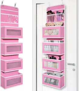 Pink Overdoor Storage Organizer Heavy Duty Hanging Shelf for Toys Clothes & Accessories Hangable with Clear Compartments