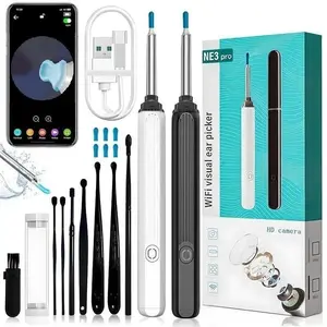 Portable Ear Cleaner with Camera, 1 Box Ear Wax Removal Tool with 6 Counts Ear Spoons & 8 Counts Ear Wax Removal Tools, Ear Cleaning Tool for iOS & Android
