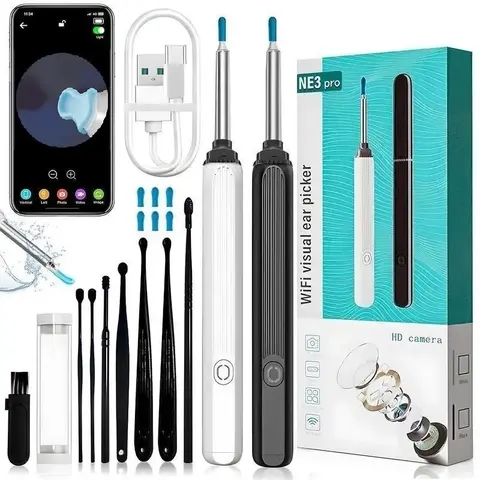 Portable with Camera, 1 Box Ear Wax Removal Tool with 6 Counts Ear Spoons & 8 Counts Ear Wax Removal Tools, Ear Cleaning Tool for iOS & Android, Ear Canal Cleaner, Earwax Removal Products