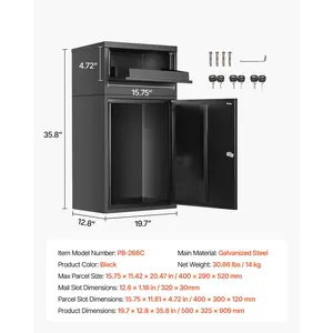 VEVOR Package Delivery Boxes for Outside, 35.8 in Mailbox for Parcel with Lock, Galvanized Steel Package Drop Box with Anti-Theft Design, Weather-Resistant Package Mailbox for Home and Office, Black