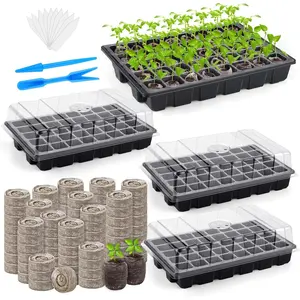 3 Pack Seed Starter Tray Kit 120-Cells Germination Starter Tray with Humidity Dome and Base Including 120 Peat Pellets,  Labels, Tool, Plastic  Growing Tray for Garden Planting, Black