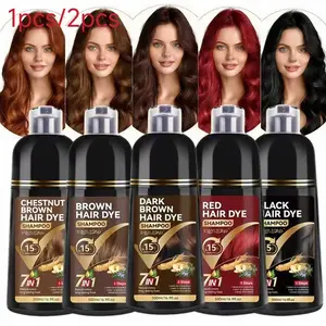 500ml 7-in-1 Hair Color Shampoo｜Family Size｜Colors, Cleanses & Nourishes in One Step｜Gentle Herbal Formula for Shine & Vibrant-Looking Hair｜5 Shades: Black, Brown, Dark Brown, Chestnut Brown, Red｜Hair Dye Shampoo