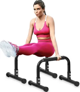 Push Up Bar, 14'' High Steel Parallettes & Dip Bar with Full Coverage  Handle, Heavy-Duty Calisthenics Parallel Bars for L-Sit, Dips,  Gym Strength  Workout