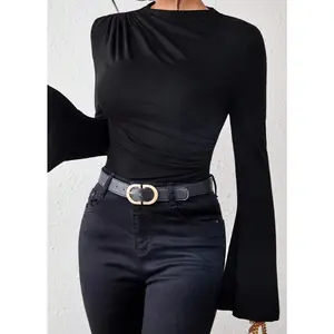 Elegant Long Sleeve Drape T-Shirt