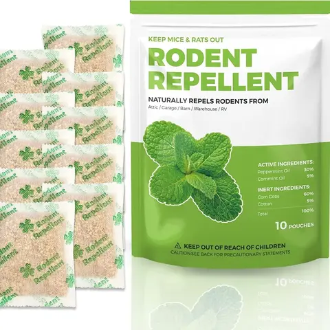 All-Natural Peppermint Oil Pest Control Pouches - Corncob-Based, Long-Lasting Protection (3 Months), Repels Rats, Mice, Squirrels, Snakes, Insect-Control, Easy-to-Place for Home, Garage Indoor Use (10 Packs)