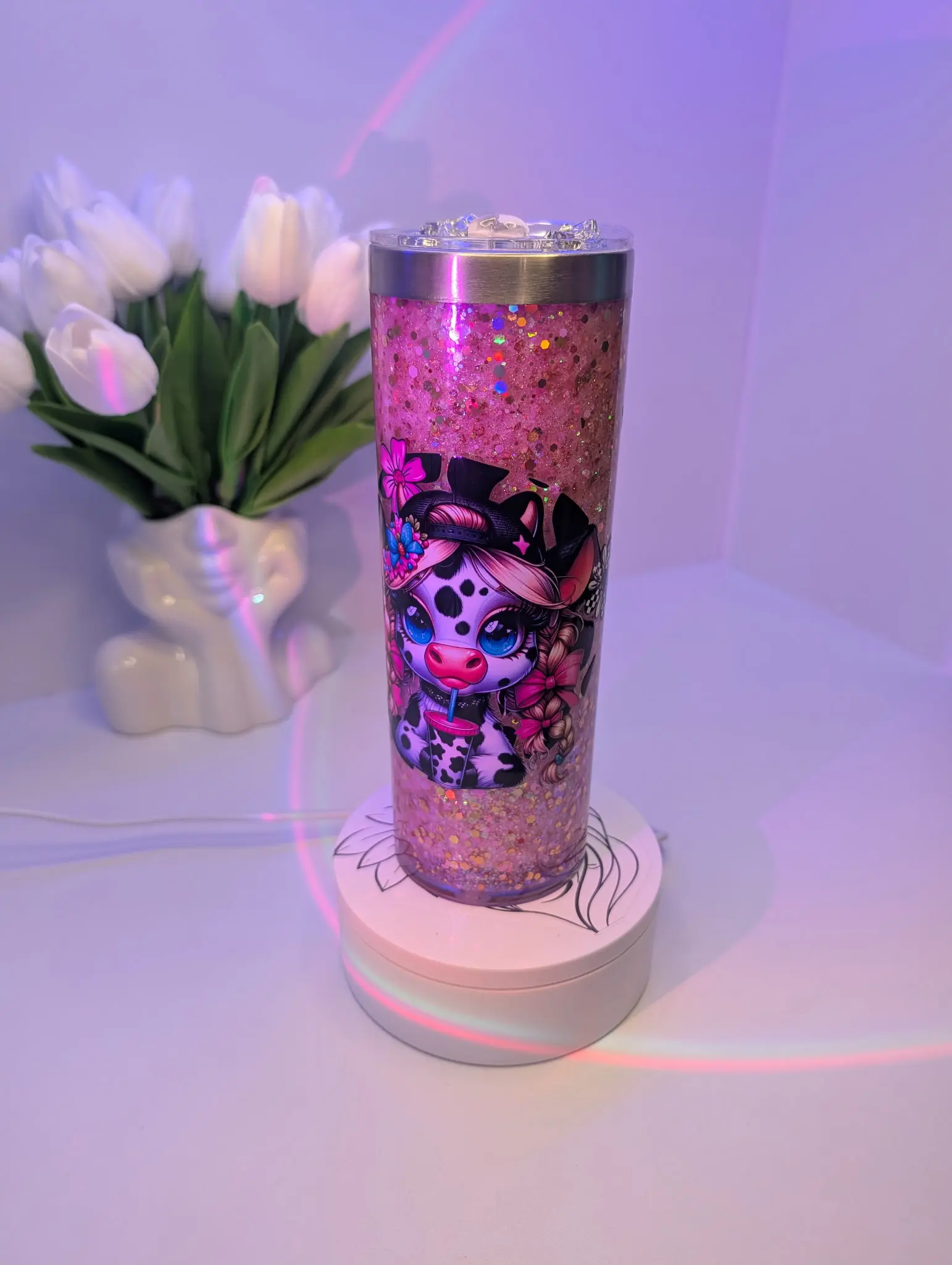 20 oz Snow Globe Tumbler with Straw – Custom Glitter Cup for Cold Drinks