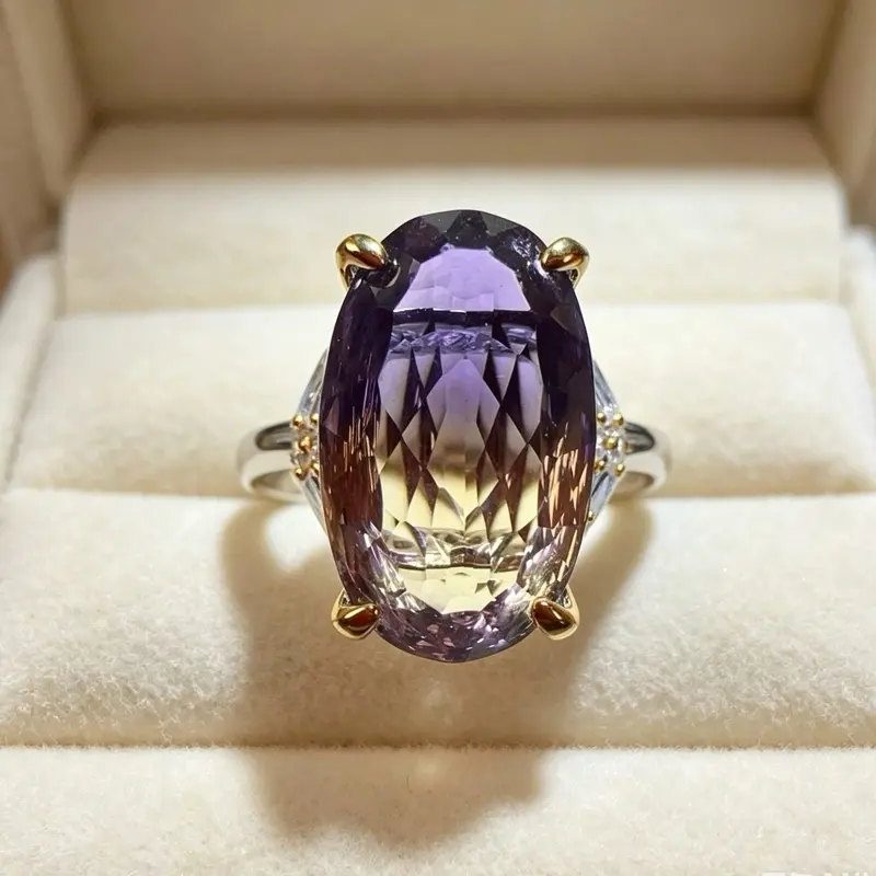 <PingEast Jewelry>Ametrine Ring | Natural Purple & Gold | 925 Silver | Elegant Statement