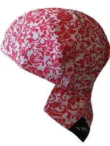 PINK FLEUR cotton Doo Rag WITH SWEATBAND Velcro closure headwrap skull cap helmet liner durag