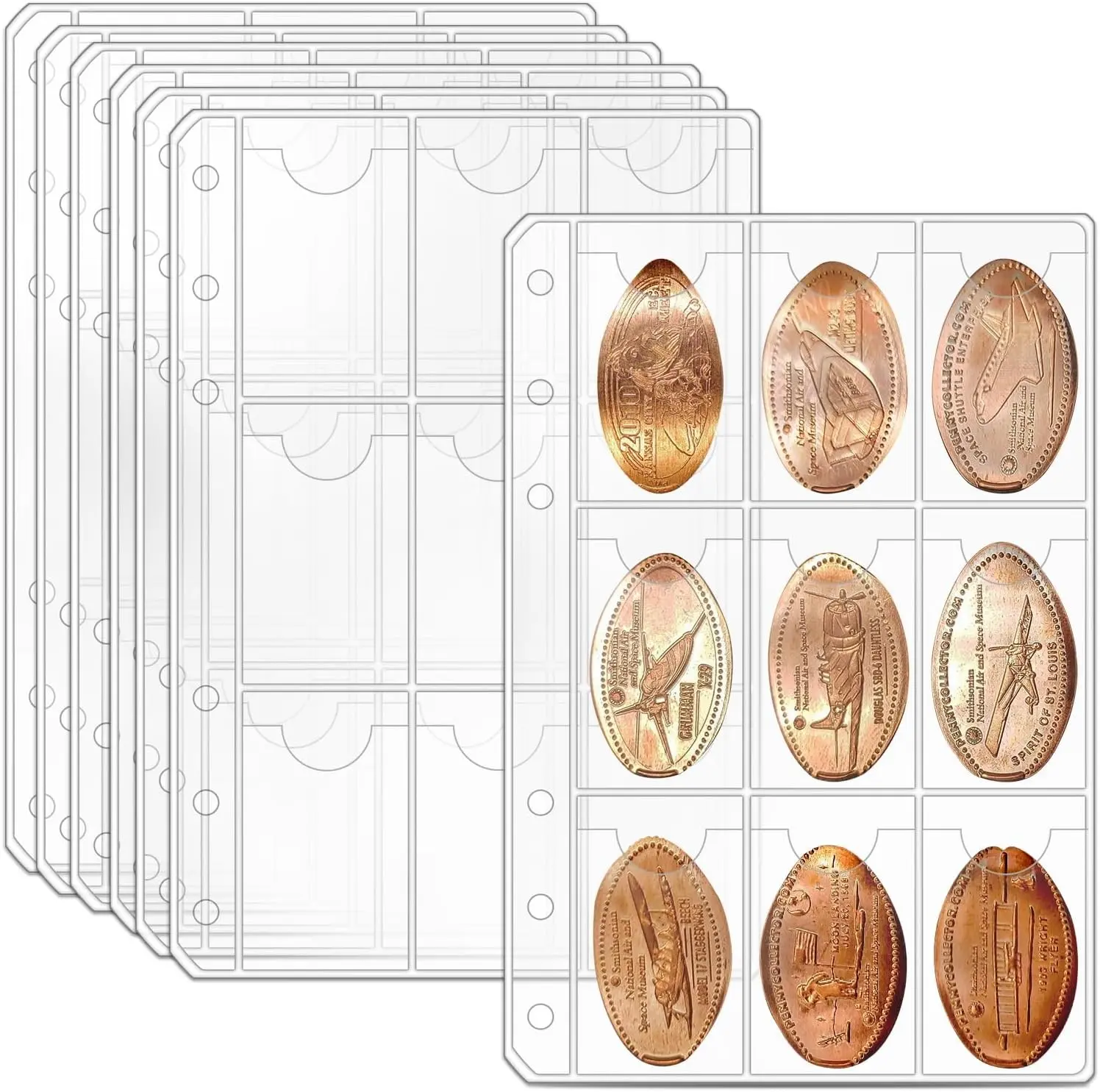 Plastic Pressed Penny Album Sleeves Set - 9-Pocket, A6 Binder-Fit, 25 Pieces Penny Holders for Collectors