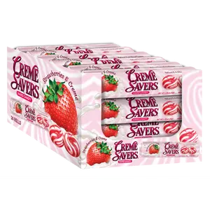 Crème Savers Strawberry & Crème Rolls 24 ct. - Hard and Smooth Candy with Strawberry and Creme Flavor - 24 Count Pack Snack Sugar