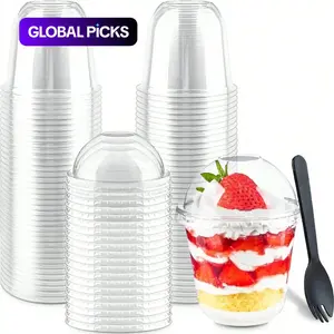 5/20/50/100pcs Disposable Cake Cups and Dessert Cups, 12oz with Dome Lids, Transparent Plastic, Party Supplies, Fruit Yogurt Jelly Cups, Ice Cream Bowls #GLOBAL PICKS
