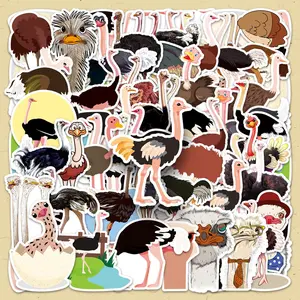Cartoon Ostrich Pattern Sticker, 50pcs/set Cute Animal Decorative Sticker, DIY Decals for Water Bottle, Laptop, Phone Case, Scrapbooking, Journal Making