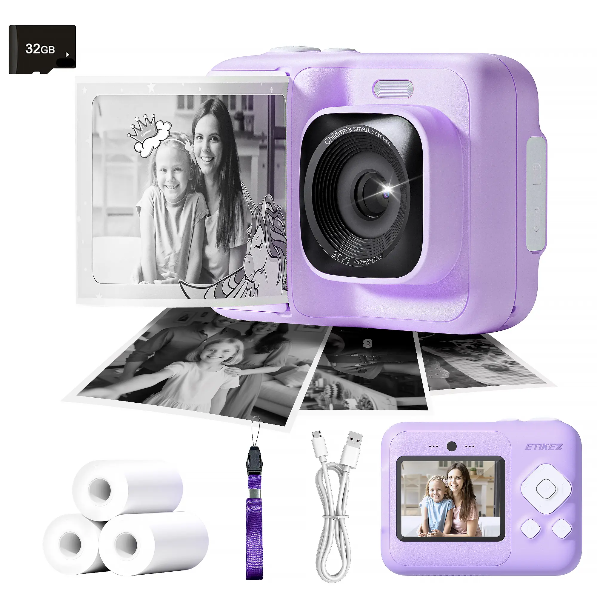 Instant Print Camera for Kids, HD Digital Camera, Christmas Gifts for Kids, Portable Toy Camera with 32GB SD Card & 3 Rolls Printing Paper