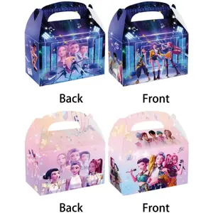 12Pcs Cute Concert Themed Party Treat Boxes, Colorful Cartoon Paper Gift Boxes with Handle, Perfect for Kids Birthday, K-pop Style Party, Goodie Bags, Candy & Snack Packaging