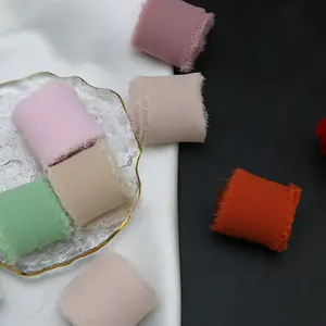 1/3 Roll Chiffon Ribbon - 1.5 Inch x 196.85 inch, Hand-Torn Raw Edge Sheer Fabric Tape for Flower Bouquets, High-Quality Silky Chiffon with Frayed Edges, for INS Wedding Decor, Thin Craft Ribbon, Gift Wrapping, Invitation Christmas Gift Ribbon Set, Weddin
