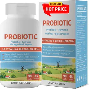 Probiotics 180 Billion CFU 18 Strains for Women & Men, Digestive Health, Gas & Bloating Relief, Immune Support, Shelf Stable, Non-GMO, Gluten Free, 90 Veggie Capsules