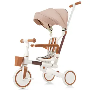 7 in 1 Baby Tricycle, Toddler Tricycle with Removable and Adjustable Push Rod, Toddler Push Bike with Removable Pedal, Canopy, and Guardrail, Tricycle ride one wheel