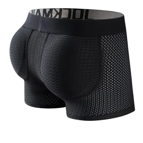 Men's Letter Tape Mesh with Removable Padded, Breathable Comfortable Butt Lift Panty, Casual Style Underwear for All Seasons, Medium Comfort Menswear