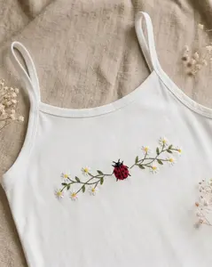 Ladybug And Flower Summer Embroidered Tanktop, Cute Y2K Vacation Bug Shirt, Cottagecore Insect Top, Gift For Her