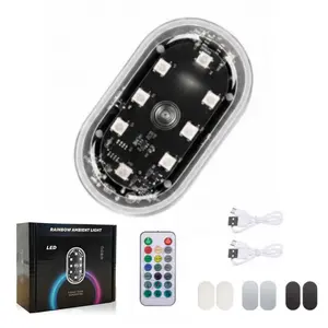 4PCS Wireless Car Interior LED Lights USB Rechargeable Magnetic Car Interior Ambient Lights with Remote Control Touch Switch 7Colors Car Roof Dome Light Universal Vehicle Interior Lighting Car Accessories Car Decor