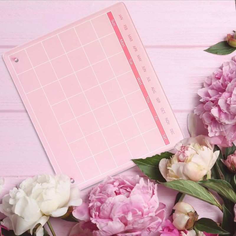 Calendar Dry Erase Board,12"X10", Desk Calendar with Stand,Pink Dry Erase Board for Home Office School