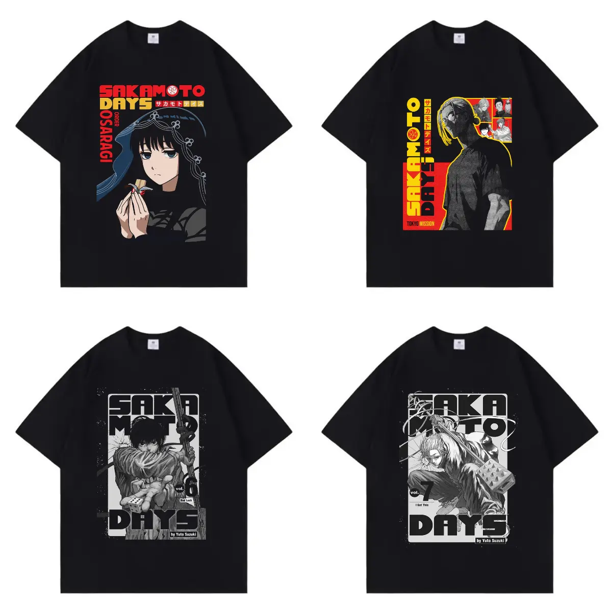 Japanese Anime SAKAMOTO DAYS Menswear Crew Neck Short-Sleeve Pure Cotton Casual T-Shirt, Unisex Soft Top, Summer Comfortable Stylish Holiday Gift for Men, Tshirt, Shortsleeve, Print, Round Neck, Loose-Fit