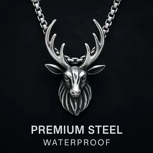 Deer Head Necklace for Men – Premium Stainless Steel Pendant, Waterproof Everyday Chain