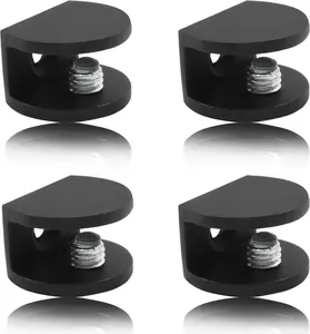 Litoexpe 8Pcs Adjustable Frameless Glass Shelf Bracket, Aluminum Alloy Shower Clamp Clip for 5-8Mm Wood/Glass, Wall Mount Support Holder with Mounting Screws, Matte Black