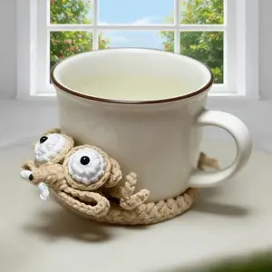 New Cartoon Crochet Squirrel Coasters Woven Heat Resistant Crochet Coasters Funny Handmade Coasters