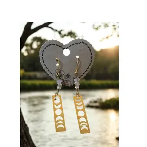 Moon Phases Herkimer Diamond Wire Wrapped Hypoallergenic Dangle Earrings for Sensible Wearers Stainless Steel Moon Phases Charm