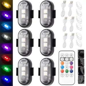 Wireless LED Strobe Lights RGB USB Charge IP65 Waterproof 6pcs, 8-Color, High-Brightness, Anti-Collision, Remote Control, USB Charging, for Cars, Drones, Aircraft, Motorcycles, Bikes