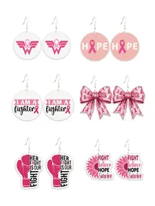 Cancer Awareness Ribbon Wooden Pattern Stud Earrings, Retro Style All over Print, Perfect for All Seasons, Survivor Support Jewelry