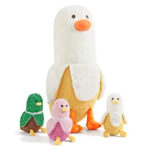 PEACHCAT 1 Mommy 19.7" Banana Duck Stuffed Animal with 3 Cute Babies Inside, 4 Pieces Plushies Toy Set Gifts for Girls and Boys