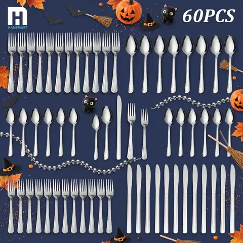 Dominion Style Stainless Steel Combo Cutlery Flatware Set (36/60/72/96/108/120PCS) - Elegant Modern Stripe Pattern, Reusable, Dishwasher Safe, Boxed, Everyday Use for Above 11 People, Camping, Halloween Parties, Perfect Gift for Home Dining, Housewarming