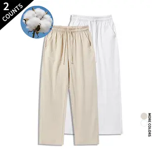 2-Pack Breathable Cotton Wide Leg Pants - Drawstring Casual Trousers for Warm Weather & Errands outdoorfun
