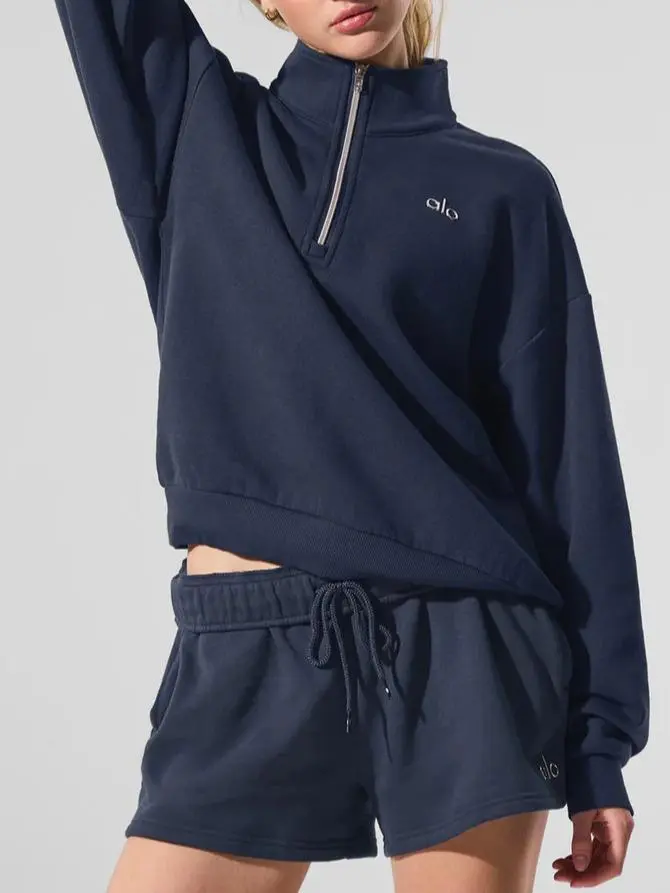ALO  1/4 Zip Pullover Blue Oatmeal Over Size - Oversized Fit & Sophisticated Color for Everyday Wear