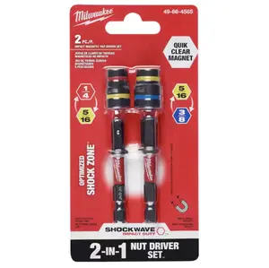 Milwaukee 49-66-4565 SHOCKWAVE Impact-Duty Quik-Clear 2-In-1 Alloy Steel Nut Driver Set with Magnet (2-Piece)
