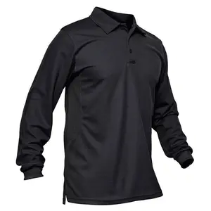 Men's Polo Shirts 3 Button Quick Dry Performance Long Sleeve Tactical Shirts Pique Jersey Golf Shirt Classic Comfy