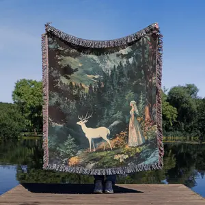 Throne of Glass Blanket | Celaena Sardothien & Stag Tapestry | Bookish Gift for Readers | Cozy Reading Blanket | TOG Merch