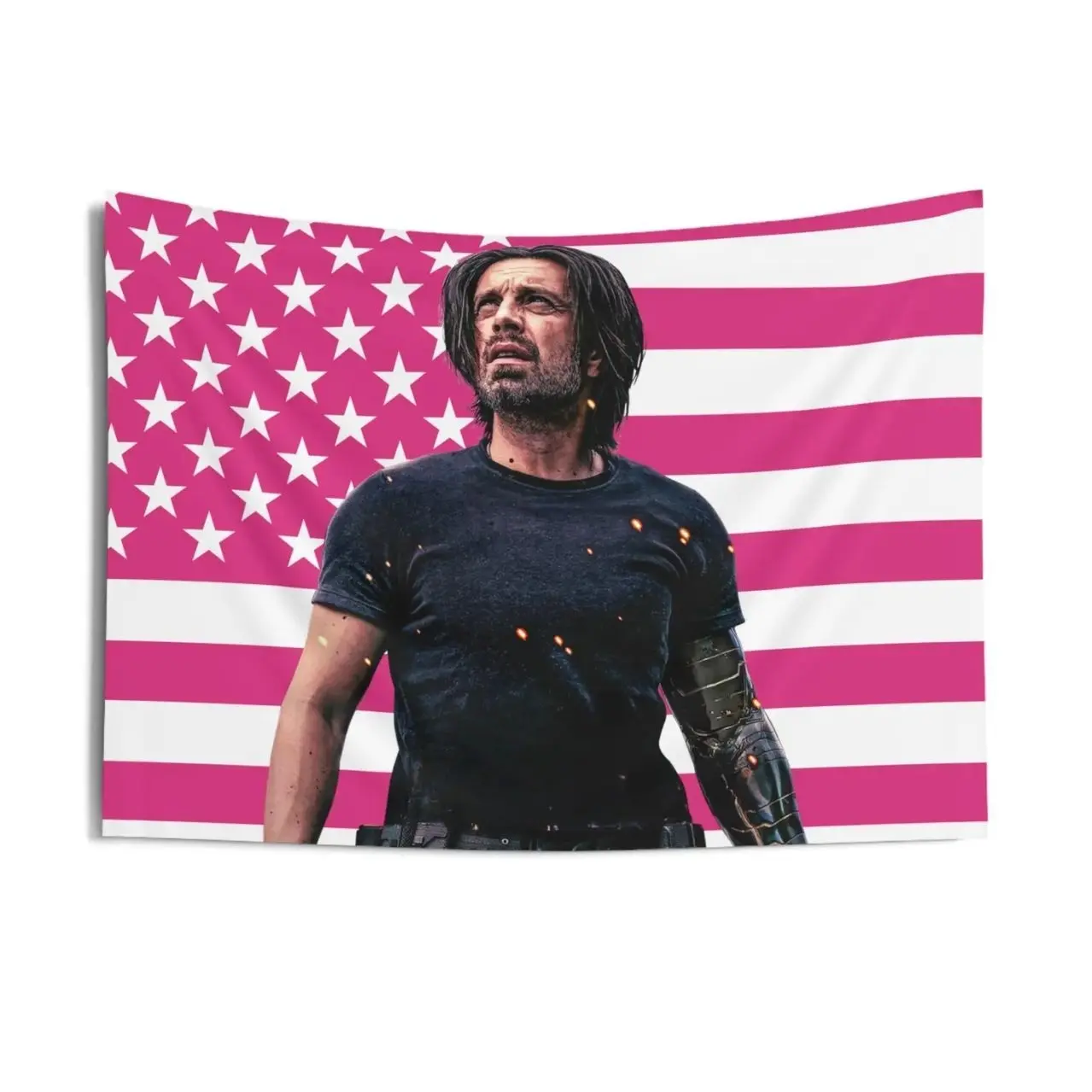 Bucky Indoor Wall Tapestries, Sebastian Stan Pink Flag