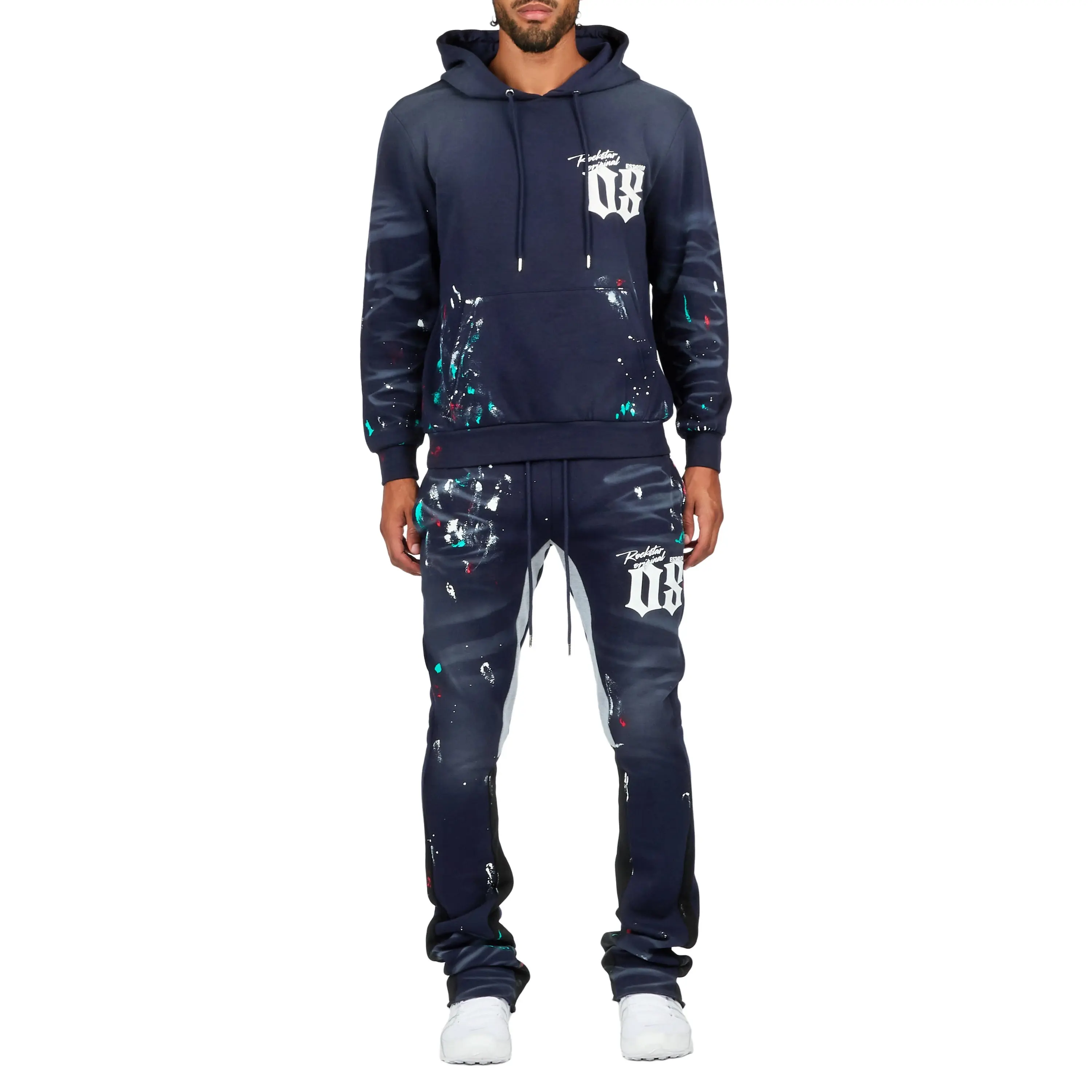 Dalton Navy Hoodie/Stacked Flare Pant Track Set