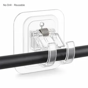 No Drill Plastic Curtain Rod Brackets (8/12 Pack) - Self Adhesive Clear Holders with Clips for 1-2cm Poles, Damage-Free Wall Mount for Apartments' Living Room, Bathroom Curtains, Shower Towels