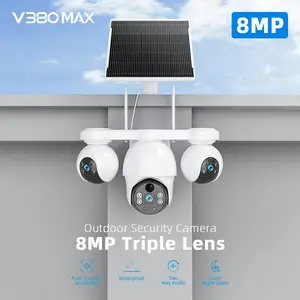 8MP WiFi Outdoor Solar Powered Security Camera | Triple Lens Triple Screen PTZ Auto Tracking,355 Degree Horizontal & 90 Degree Vertical Rotation, Motion Tracking, PIR Human Detection,Two-Way Audio, Full-Color Night Vision, Alarm Push Notifications