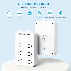 Portable U.S. specification row plug, 6AC holes + 2USB + 1TYPE-C, suitable for living room, kitchen, office, travel and other scenes