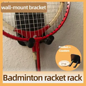 2PCS Wall-Mounted Badminton Racket Holders, Holds Up to 4 Rackets, Drill-Free Display Hooks (Tape Not Included), Space-Saving Badminton Sports Accessory Storage, Badminton Equipment