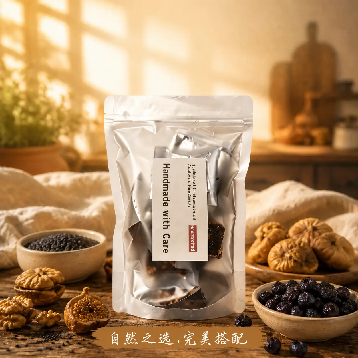 G-Chewy Fig & Walnut Energy Cakes with Roasted Black Sesame| Handmade Superfood Snack